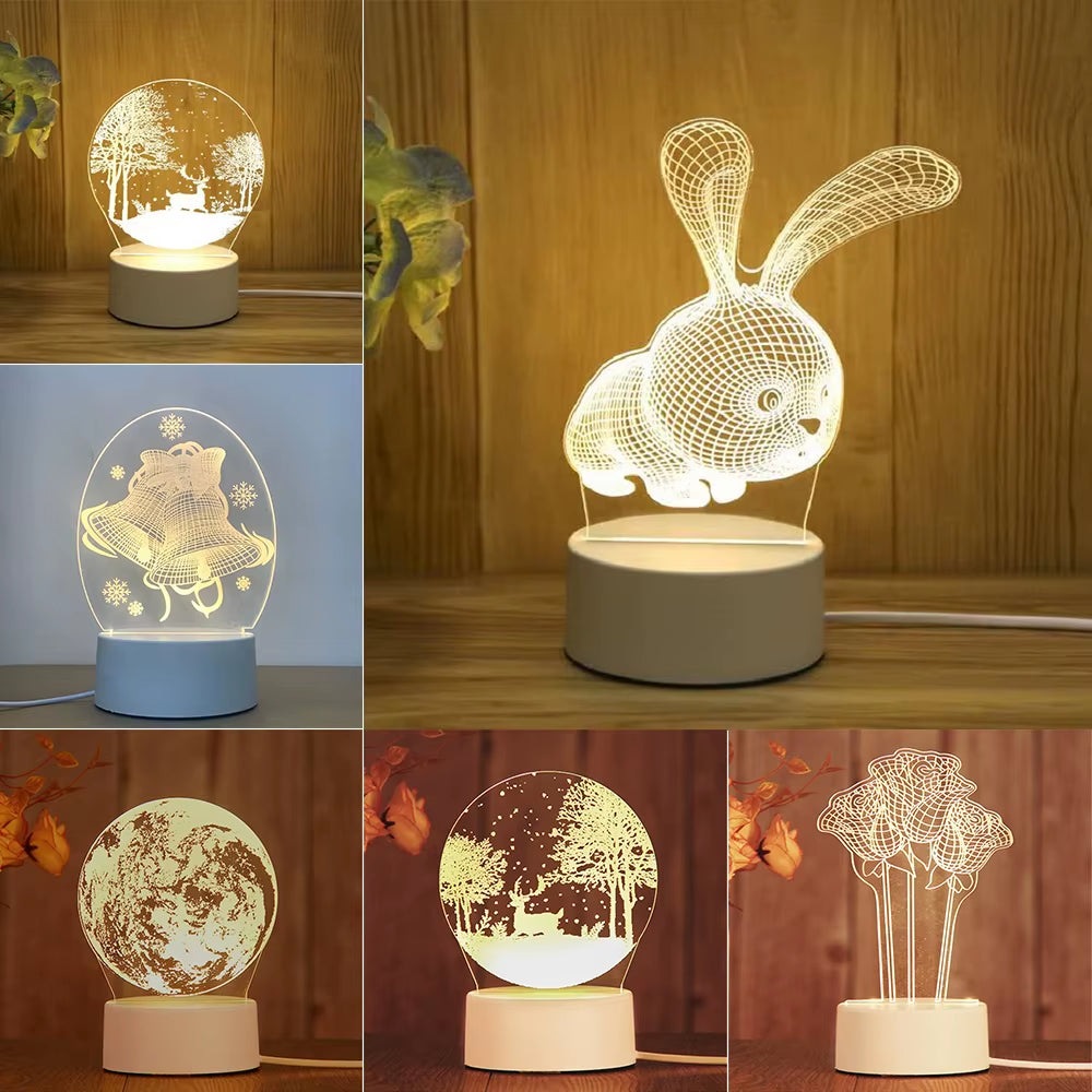 3D Acrylic LED Night Light - USB Table Lamp for Children's Room Atmosphere, Ideal Birthday and Valentine's Day Gift
