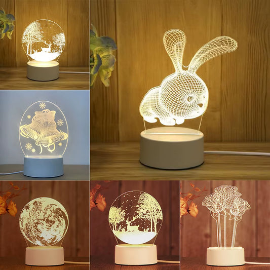 3D Acrylic LED Night Light - USB Table Lamp for Children's Room Atmosphere, Ideal Birthday and Valentine's Day Gift